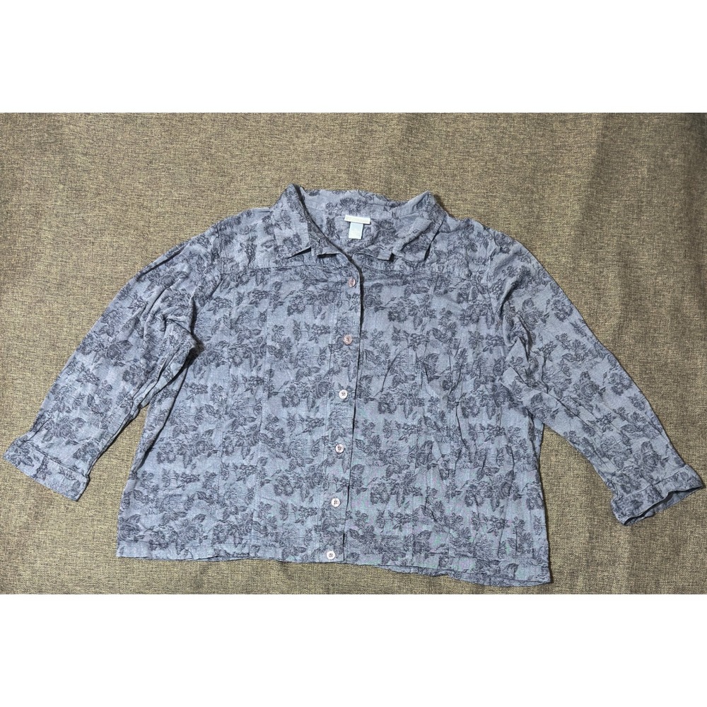 Liz & Me Women's 5X Button Up Shirt Blue Floral Cotton Rayon